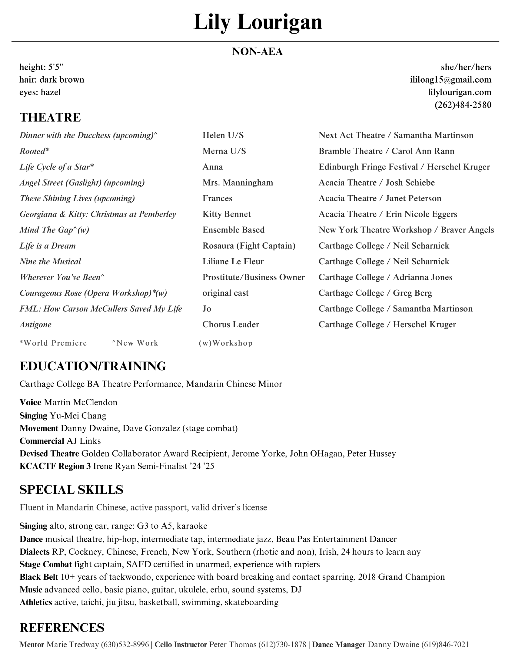 Lily Lourigan Resume